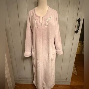 Miss Elaine Large‎ Pink Soft Full Zip Robe House Coat Embroidered Flowers Sz-XL